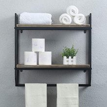 Industrial 2-Tier Wall Mounted Bathroom Shelves with Towel Bar – Black Brush Silver