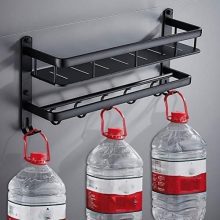 Aluminum Shelves Rectangle 1 Tier Rack Wall Mounted Black