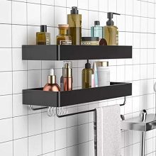 Z metnal Shower Caddy Basket Wall Shelf with Towel Bar Hanger Hook