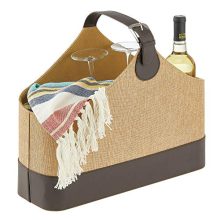 mDesign Rectangle Basket Tote Bin Organizer with Attached Handle for Blankets