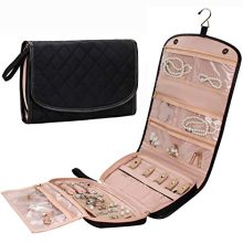 Travel Jewelry Organizer Roll with Zipper Pockets