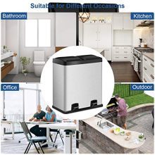 Double Compartment 16 Gallon Stainless Steel Pedal Trash Can - 2 x 30L Removable Buckets for Easy Waste Classification