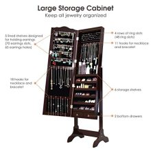 LEDs Mirror Jewelry Cabinet Lockable Standing Jewelry Armoire