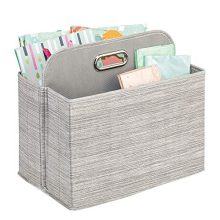 mDesign Rectangle Two Bin Tote Organizer with Integrated Handle for Magazines