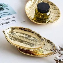 lemonadeus Small Golden Leaf Tray Ceramic Decorative