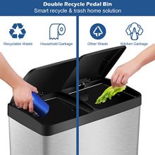 Double Compartment 16 Gallon Stainless Steel Pedal Trash Can - 2 x 30L Removable Buckets for Easy Waste Classification