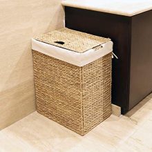 Handwoven Water Hyacinth Laundry Hamper – Portable, Lidded, Removable Liner