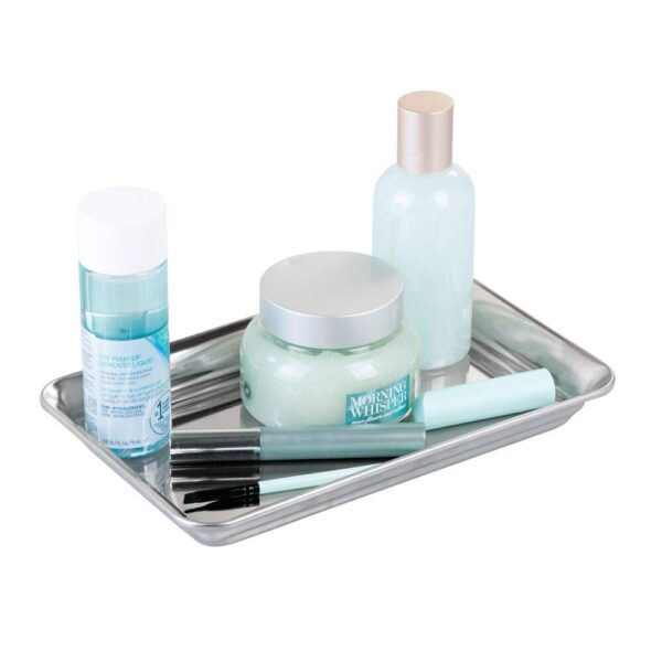 mDesign Metal Storage Organizer Tray for Bathroom Vanity Countertops, Closets, Dressers - Holder for Watches, Earrings, Makeup Brushes, Reading Glasses, Perfume, Guest Hand Towels - Polished