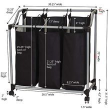 Triple Laundry Sorter on Wheels - Black and Grey