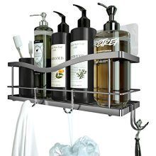 Basket Shelf with Hooks for Hanging Sponge and Razor