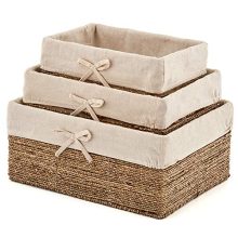 EZOWare Set of 3 Natural Woven Seagrass Nesting Wicker Shelf Storage