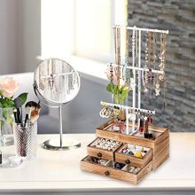 X-cosrack Jewelry Tree Stand Organizer - 3-Tier Metal & Wood Jewelry Holder with Adjustable Height for Necklaces, Earrings, and Bracelets