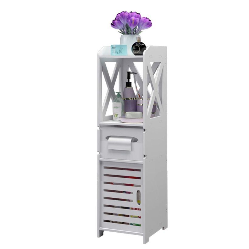 Rerii Toilet Paper Cabinet Storage Tower, 4 Tier Freestanding Narrow Floor