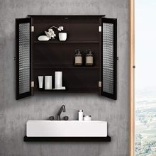 Elegant Home Fashions Chesterfield Wall Cabinet with Two Glass Doors