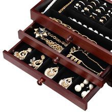 SONGMICS Wooden Jewelry Box with Floral Carving