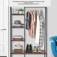 Clothing Rack with 5 Wood Shelves and Hanging Bar
