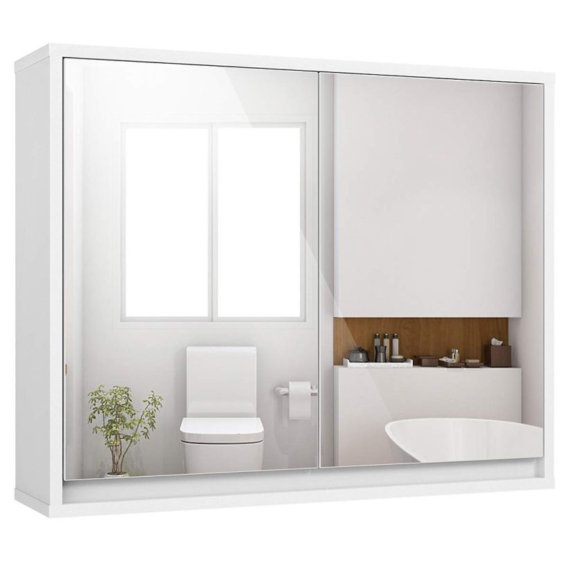 Wall-Mounted Storage Cabinet with Double Mirror Doors