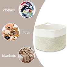 Large 22x22x14 Inch Woven Storage for Blankets and Toys - Stylish Nursery Laundry Hamper in White & Light Brown