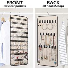 40 Pockets and 20 Hook & Loops Closet Necklace Holder