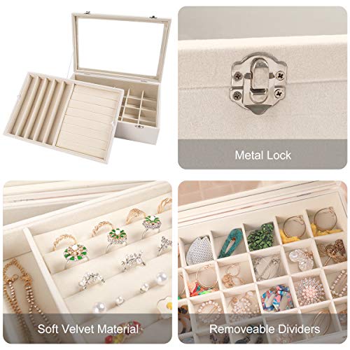 Mebbay Velvet Jewelry Organizer Box with Clear Lid