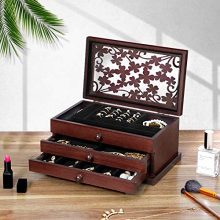 SONGMICS Wooden Jewelry Box with Floral Carving