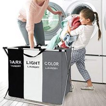 3-Section Laundry Hamper Basket with Handle & Aluminum Frame - Foldable, Portable, and Waterproof for Easy Sorting & Storage