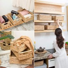 Water Hyacinth Storage Baskets Rectangular with Wooden Handles