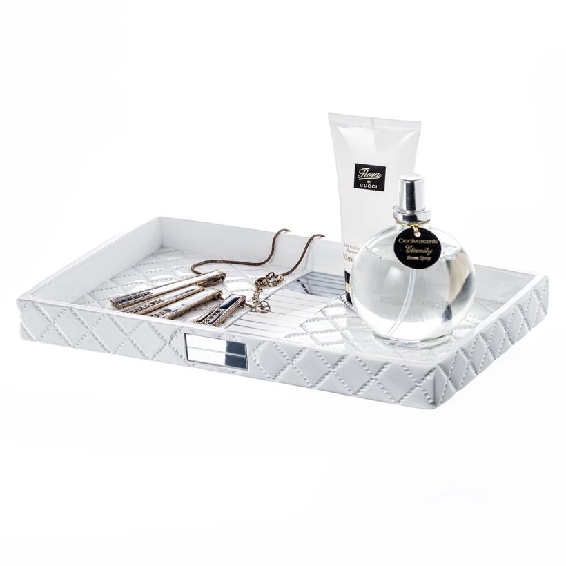 Quilted Mirror Vanity Tray – Decorative Cosmetics Organizer