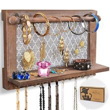 ASHLEYRIVER Wall Mounted Rustic Wood Jewelry Organizer