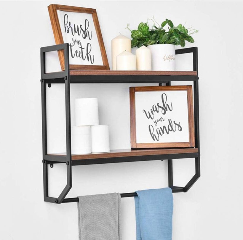 Rustic Wall Shelf with Metal Wall Mounted Wood Shelving