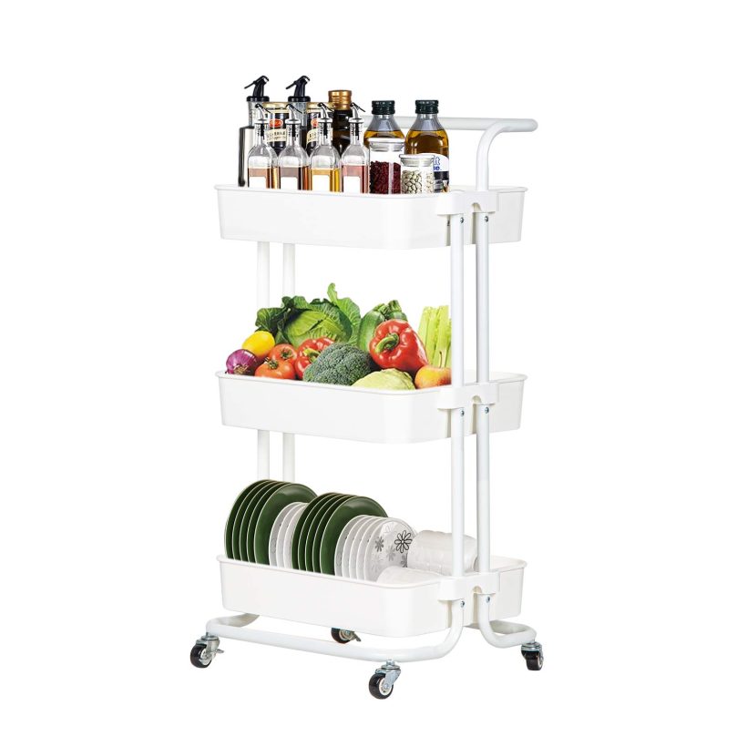 Rolling Utility Cart Storage Shelves Cart with Handle & Brakes