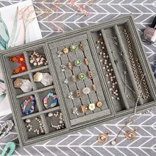 Mebbay 4 in One Stackable Sackcloth Jewelry Trays