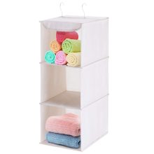 MaidMAX, Beige, 3 Tiers Cloth Hanging Shelf Closet Organizer 2 Metal Hooks