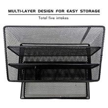 All in one black office desk mesh organizer with 5 compartments