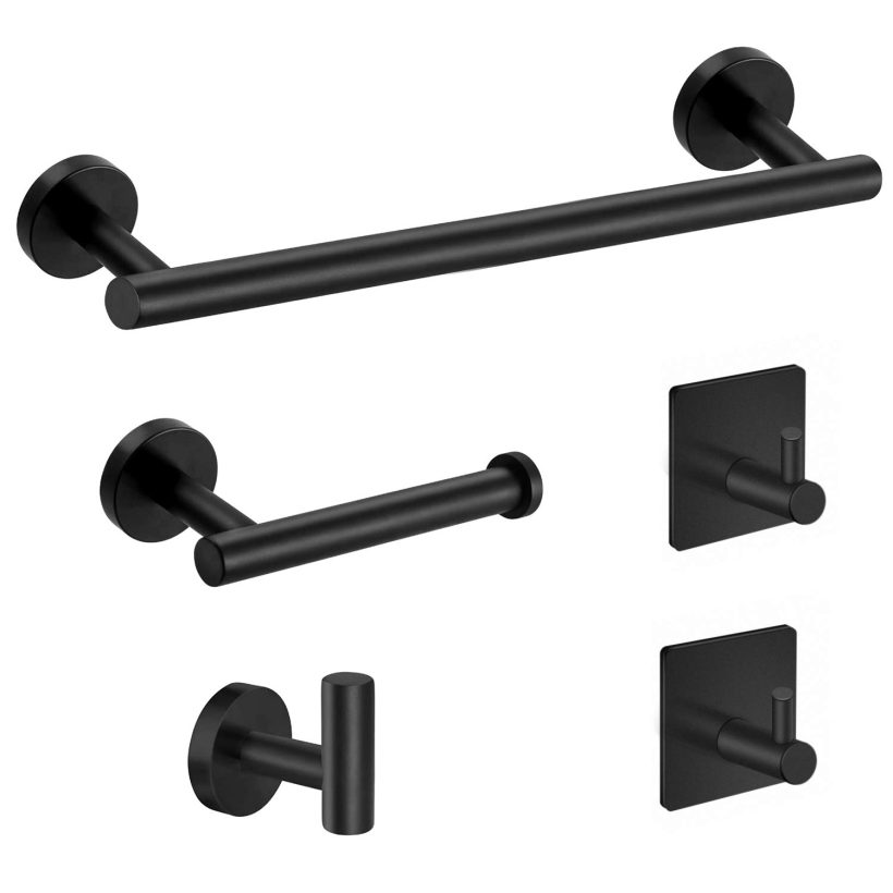 5-Pieces Matte Black Bathroom Hardware Set