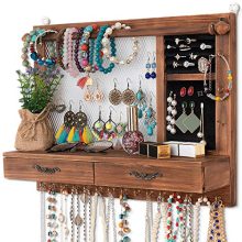 Wall Mounted Jewelry Organizer for Earring Stud Ring Necklace