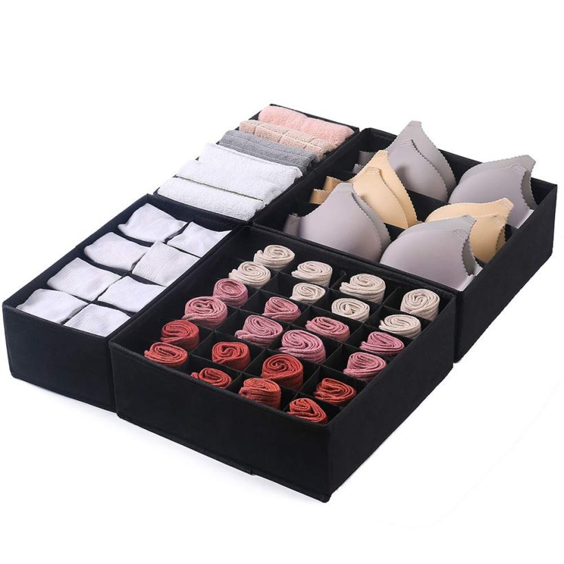 Qozary 4 Pack Foldable Drawer Organizers