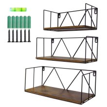 Floating Wall Shelves Set of 3, Black Metal Wire Hanging Rustic Storage