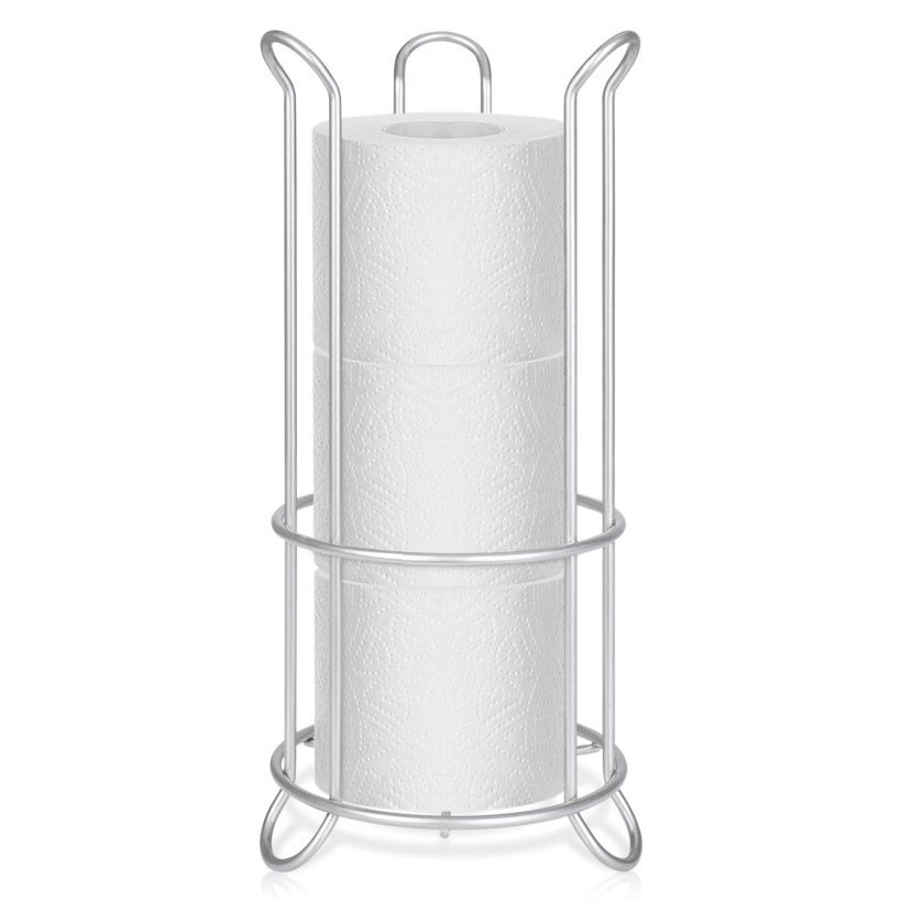 Metal Free Standing Toilet Paper Holder Stand with Storage for 3 Rolls