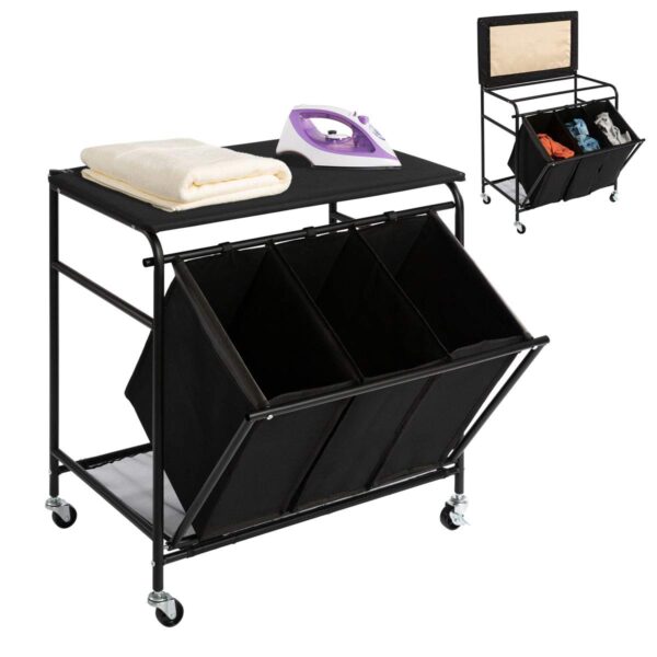 Laundry Sorter Cart with Ironing Board with Side Pull