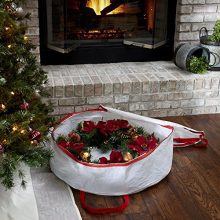 Heavy Duty Christmas Wreath Storage Bag with Red Trim