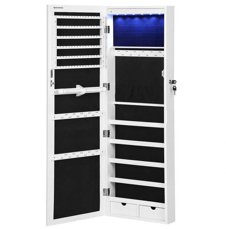 SONGMICS 6 LEDs Mirror Jewelry Cabinet