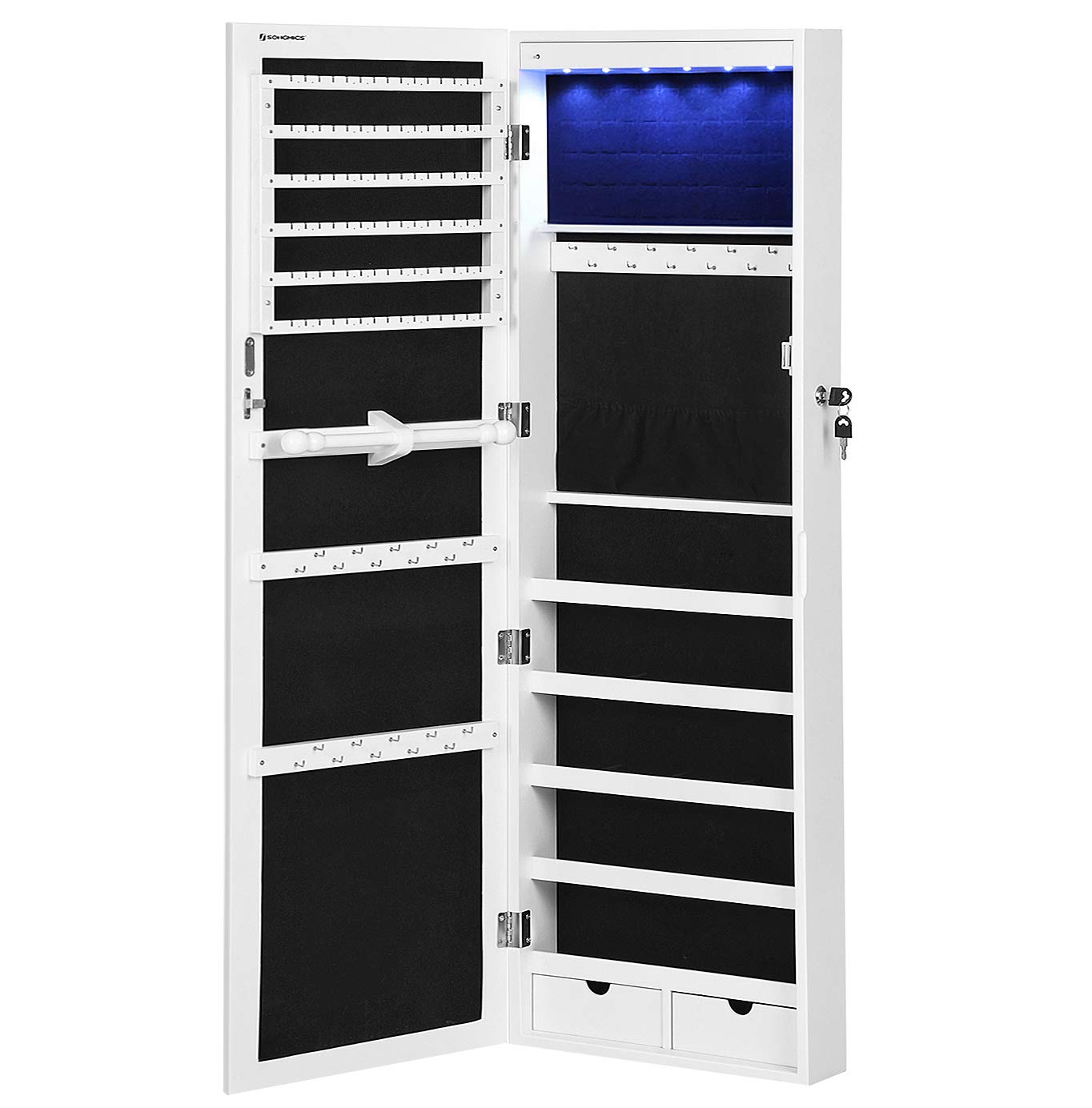 SONGMICS 6 LEDs Mirror Jewelry Cabinet