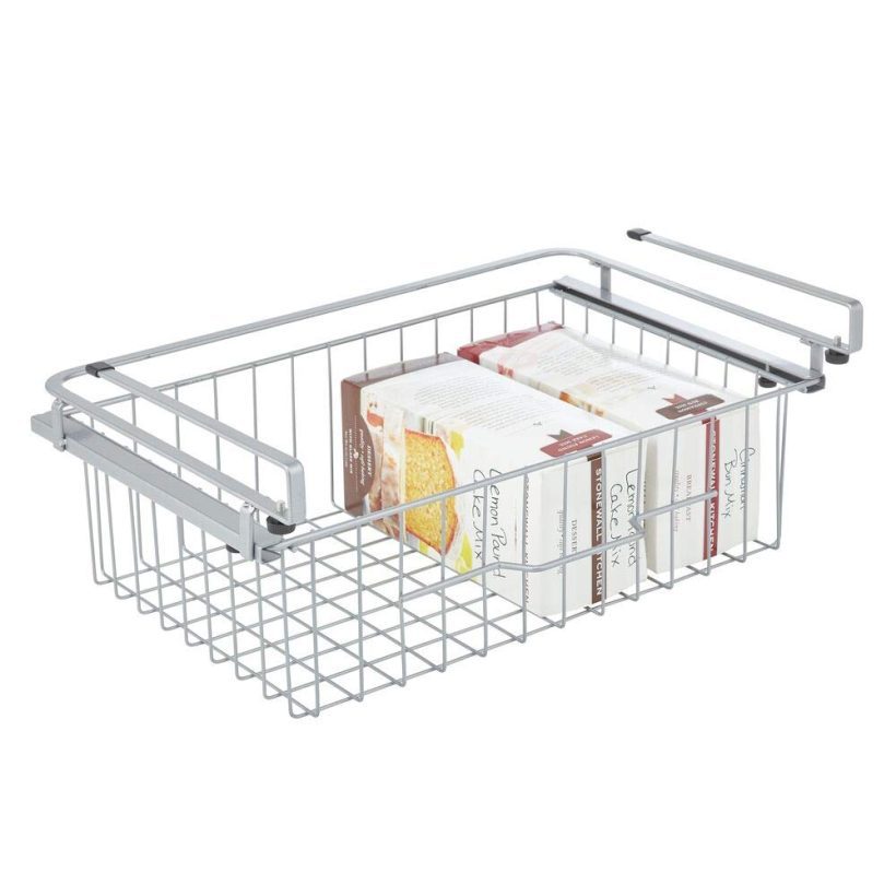 mDesign Hanging Baskets, Sliding Under Shelf Hanging Wire Storage