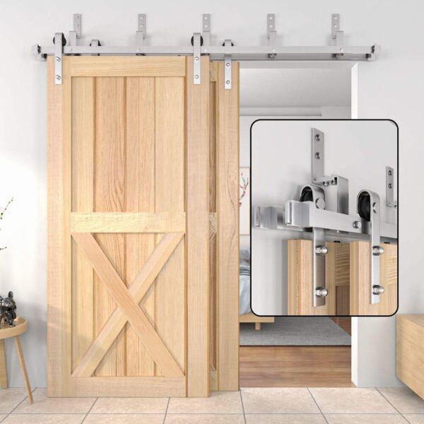 Elevate Your Space with 4FT-18FT Trendy Sliding Bypass Barn Door - Stainless Steel Double Doors Kit