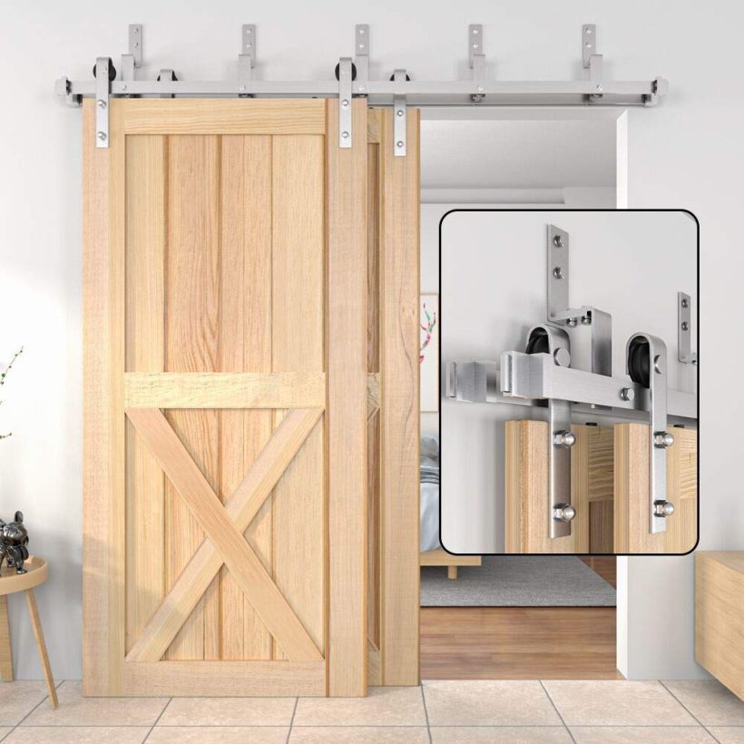 Elevate Your Space with 4FT-18FT Trendy Sliding Bypass Barn Door - Stainless Steel Double Doors Kit