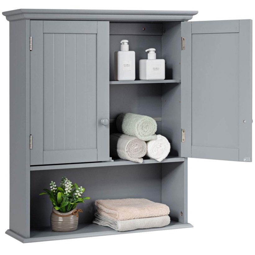 Tangkula Wall Mount Bathroom Cabinet Wooden Medicine