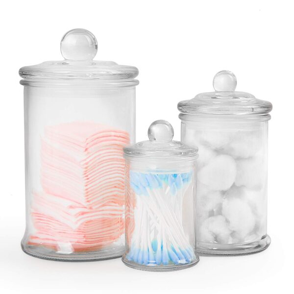 Gonioa Set of 3 Clear Glass Apothecary Jars-Premium Quality