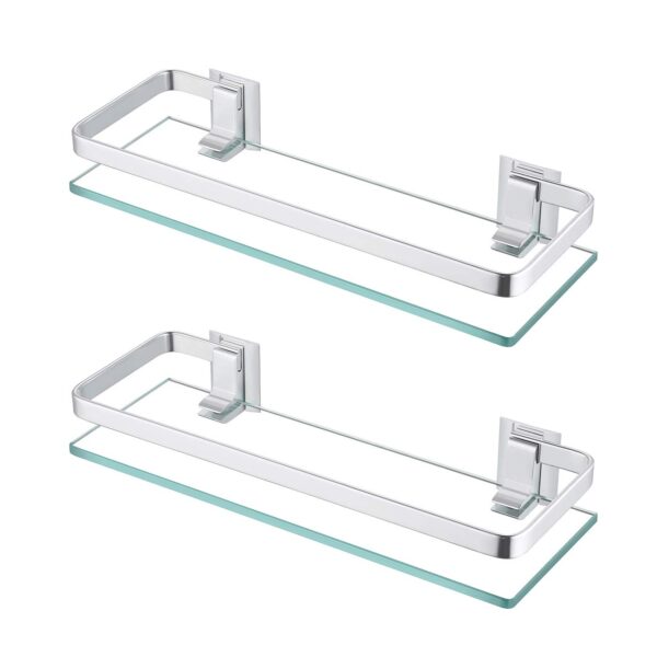 KES Bathroom Glass Shelf Anodized Aluminum Tempered Glass 8MM Extra Thick 2 Pack Retangular 1 Tier Storage Organizer Wall Mount Sliver, A4126A-P2