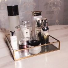 Sooyee Gold Tray Mirror, Rectangle Mirror Tray can Hold Perfume